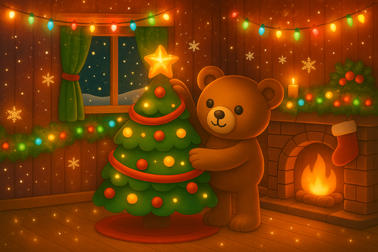 orso che addobba albero di Natale
